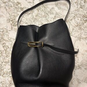 Black Leather Belted Bucket Bag (large)